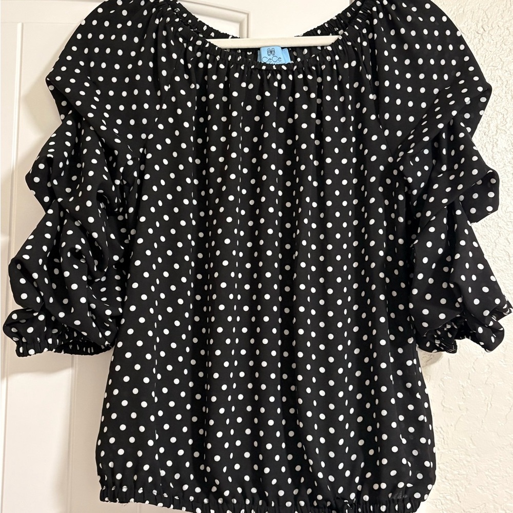 CeCe Black and White Polka Dot Blouse